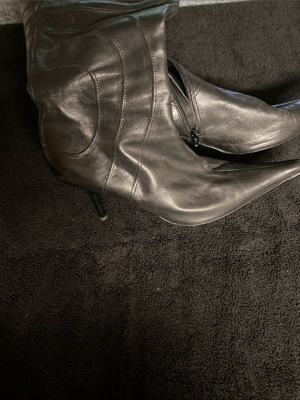 Women's Black Pointed-Toe Stiletto Leather Ankle Boots